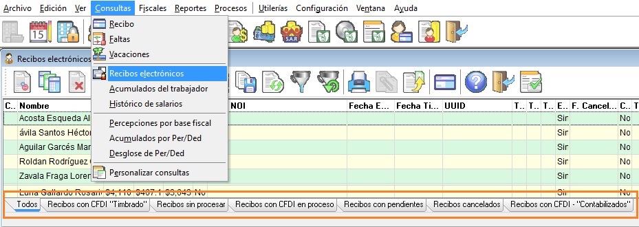 estatus de recibos electronicos